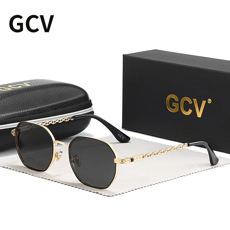 Lunettes GCV Classique Rétro – Carré Rectangulaire Métal – Polarisées – Coffret Inclus