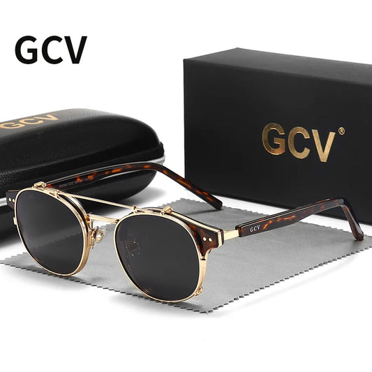 Lunettes GCV Double Couche – Lentilles amovibles – Acétate Gothic Steampunk – Polarisées Homme/Femme