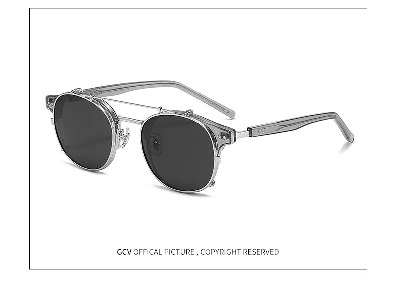Lunettes GCV Double Couche – Lentilles amovibles – Acétate Gothic Steampunk – Polarisées Homme/Femme