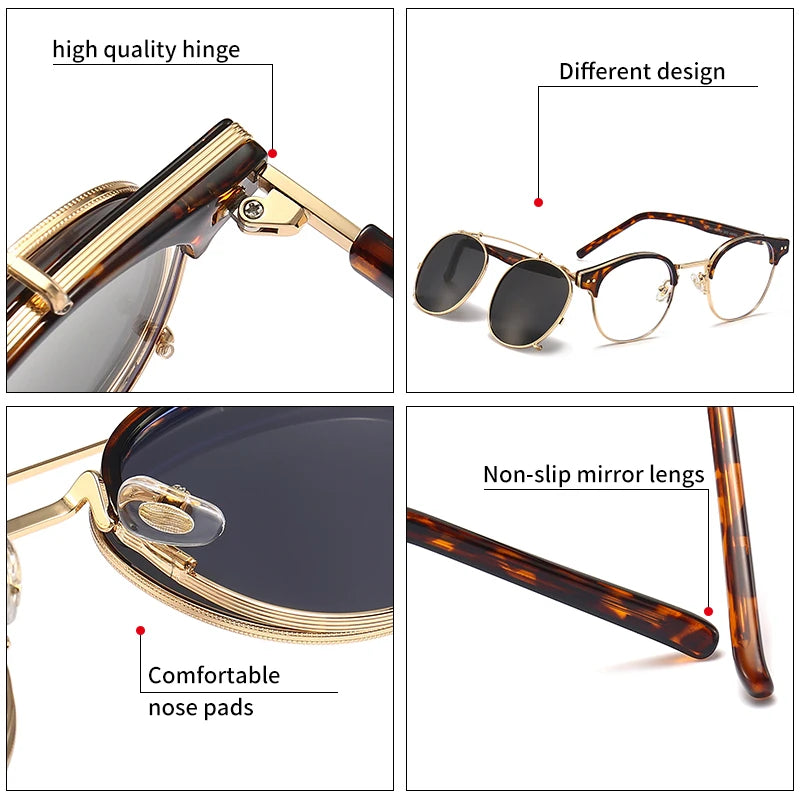 Lunettes GCV Double Couche – Lentilles amovibles – Acétate Gothic Steampunk – Polarisées Homme/Femme