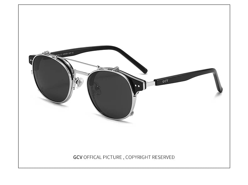 Lunettes GCV Double Couche – Lentilles amovibles – Acétate Gothic Steampunk – Polarisées Homme/Femme