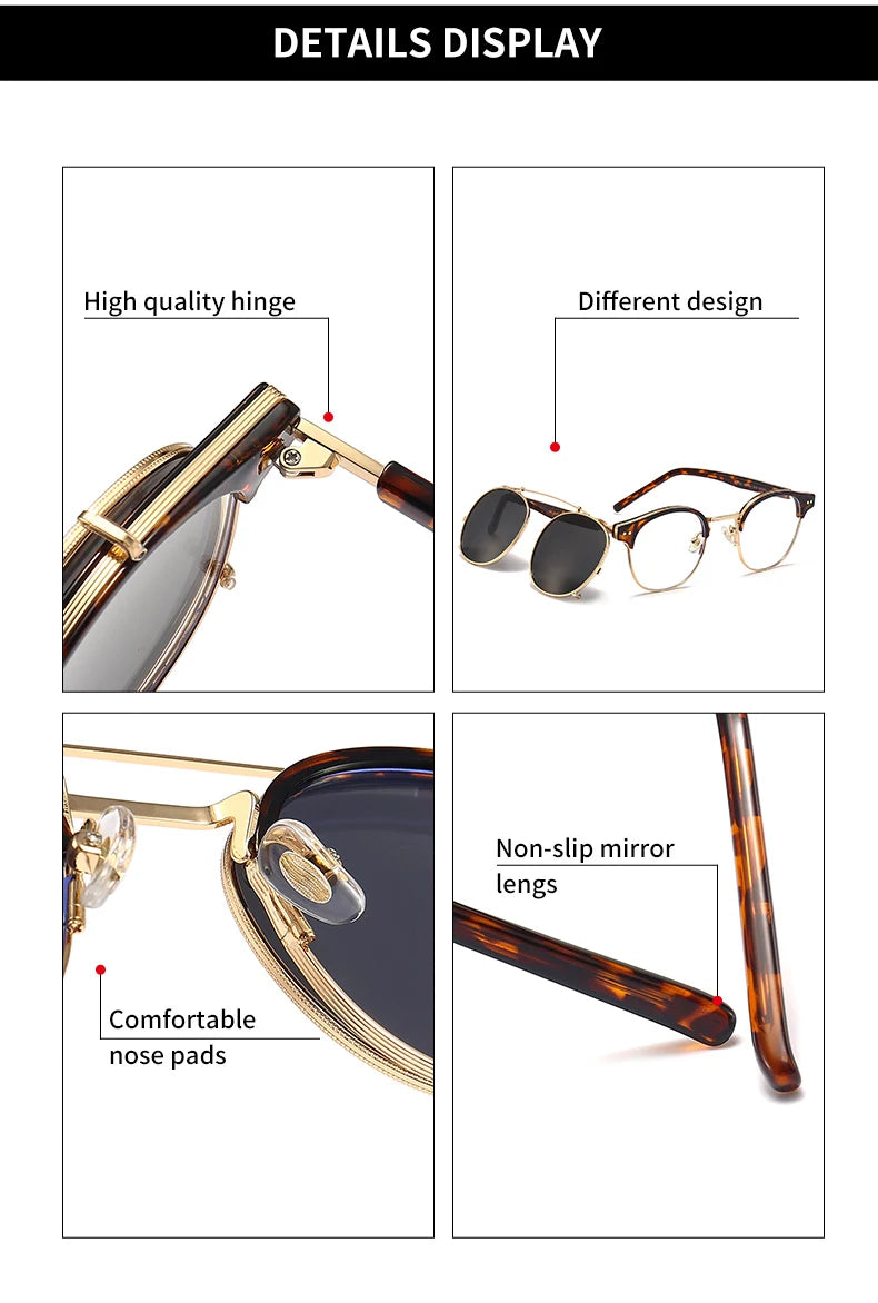 Lunettes GCV Double Couche – Lentilles amovibles – Acétate Gothic Steampunk – Polarisées Homme/Femme