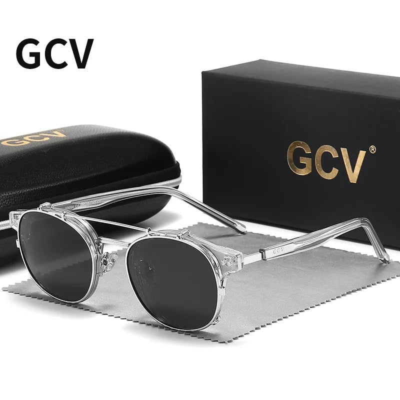 Lunettes GCV Double Couche – Lentilles amovibles – Acétate Gothic Steampunk – Polarisées Homme/Femme