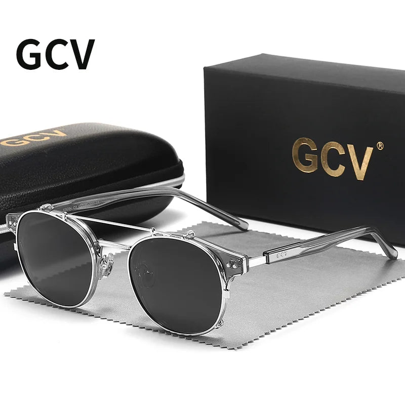 Lunettes GCV Double Couche – Lentilles amovibles – Acétate Gothic Steampunk – Polarisées Homme/Femme