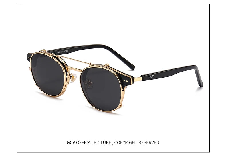 Lunettes GCV Double Couche – Lentilles amovibles – Acétate Gothic Steampunk – Polarisées Homme/Femme