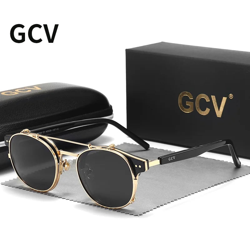 Lunettes GCV Double Couche – Lentilles amovibles – Acétate Gothic Steampunk – Polarisées Homme/Femme
