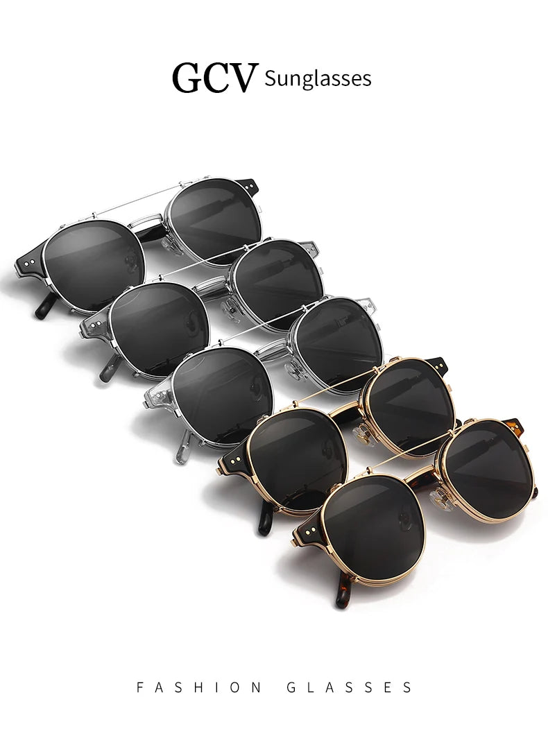 Lunettes GCV Double Couche – Lentilles amovibles – Acétate Gothic Steampunk – Polarisées Homme/Femme