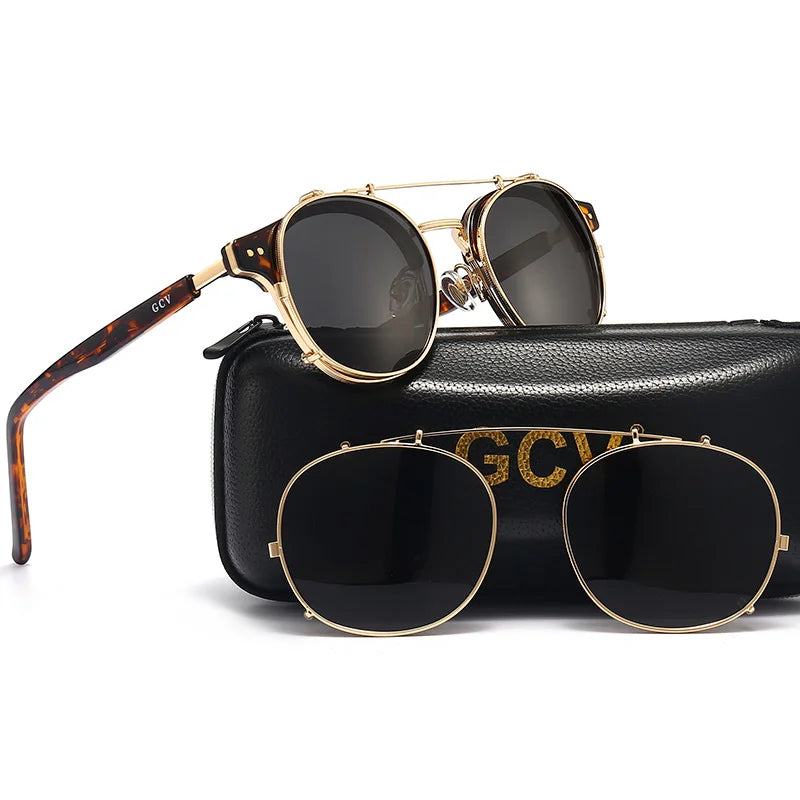 Lunettes GCV Double Couche – Lentilles amovibles – Acétate Gothic Steampunk – Polarisées Homme/Femme