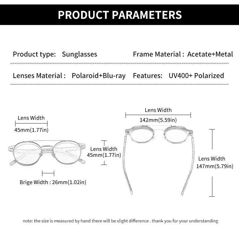 Lunettes GCV Double Couche – Lentilles amovibles – Acétate Gothic Steampunk – Polarisées Homme/Femme