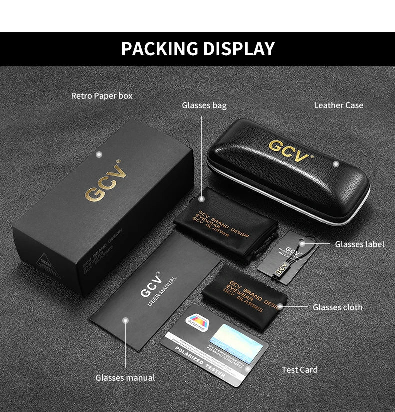 Lunettes GCV Classique Rétro – Carré Rectangulaire Métal – Polarisées – Coffret Inclus