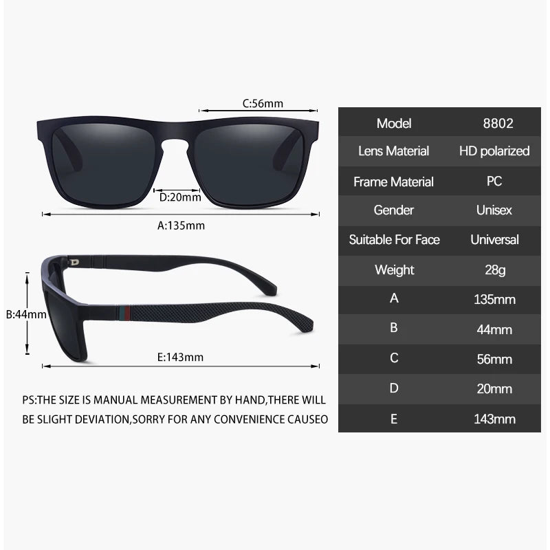 Lunettes de soleil vintage carrées polarisées – Homme/Femme – Rétro – Conduite Pêche UV400 – Ravenisa