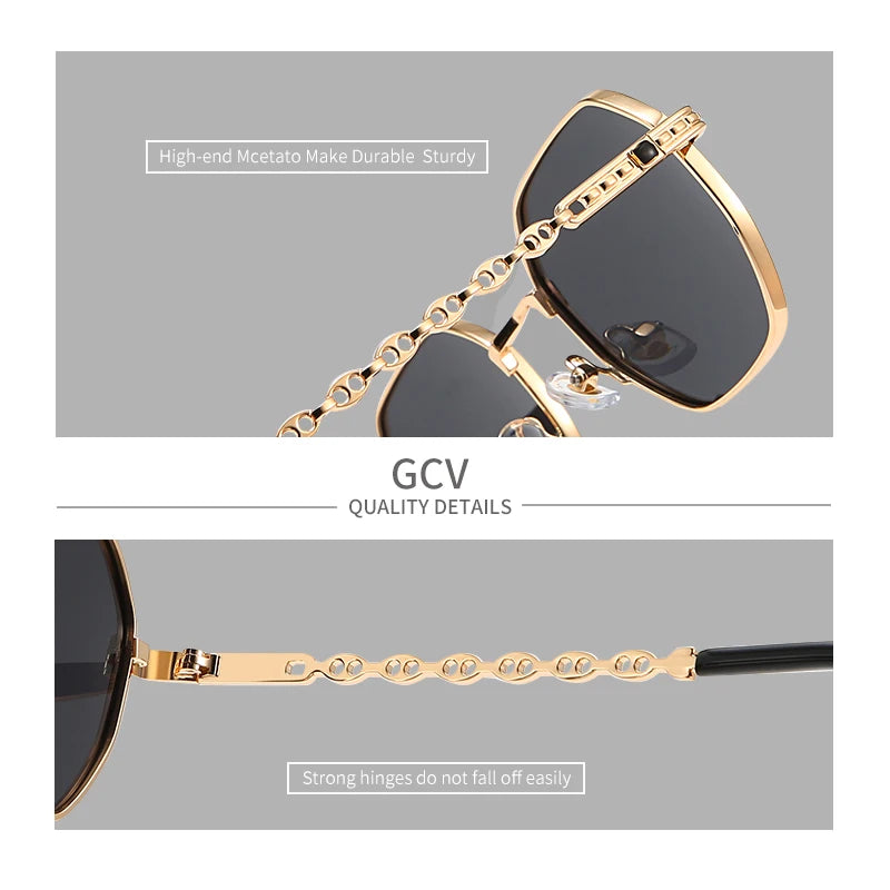 Lunettes GCV Classique Rétro – Carré Rectangulaire Métal – Polarisées – Coffret Inclus