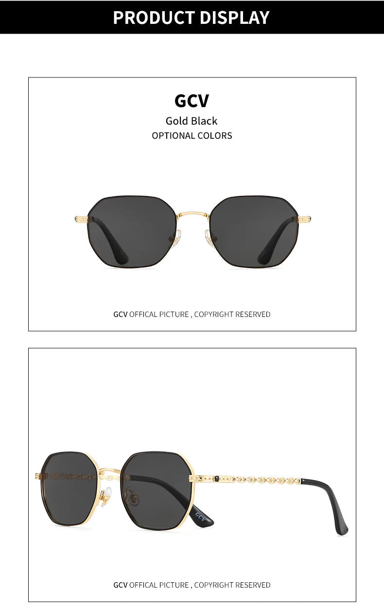 Lunettes GCV Classique Rétro – Carré Rectangulaire Métal – Polarisées – Coffret Inclus