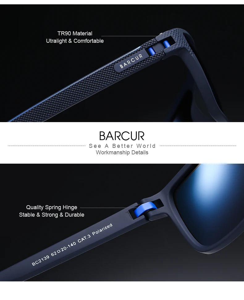 Lunettes BARCUR Design TR90 – Hommes – Sport légères polarisées – Protection UVAB