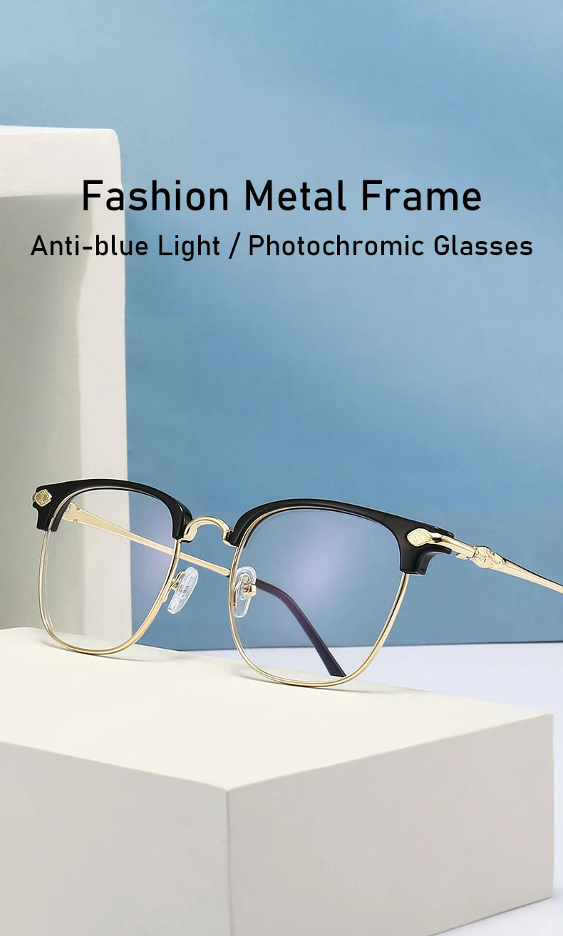 Lunettes anti-lumière bleue XJiea – Homme/Femme – Semi-sans-branches Métal Photochromiques – Bureau & Outdoor