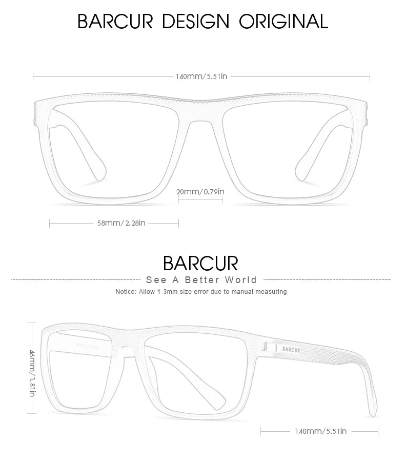 Lunettes BARCUR Design TR90 – Hommes – Sport légères polarisées – Protection UVAB