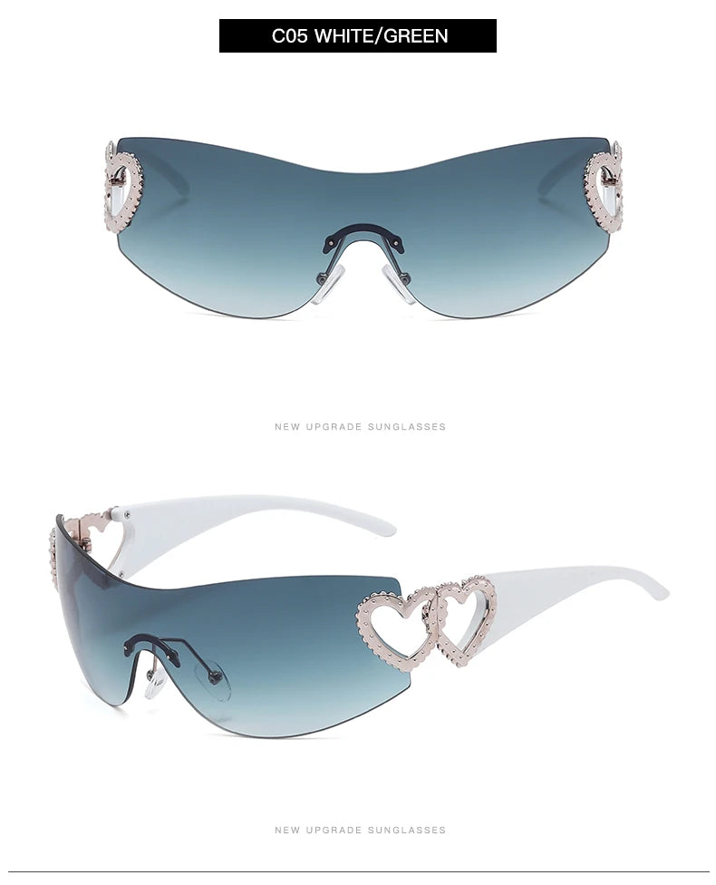 Lunettes Y2K Rimless Oversized – Femme – Dégradé – Wrap Around – Punk – Owl City