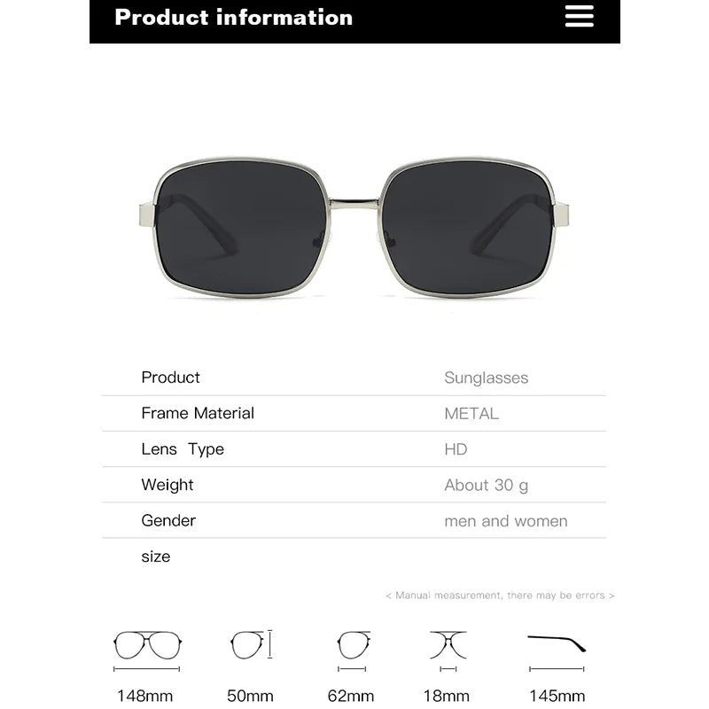 Lunettes métal grande monture – Homme/Femme – Rétro Carré/Rond – Protection UV – 134