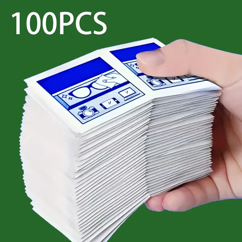 100 Lingettes Nettoyantes Jetables pour Lunettes – Emballages Individuels – Écrans Smartphone & Tablette – Sans Résidu