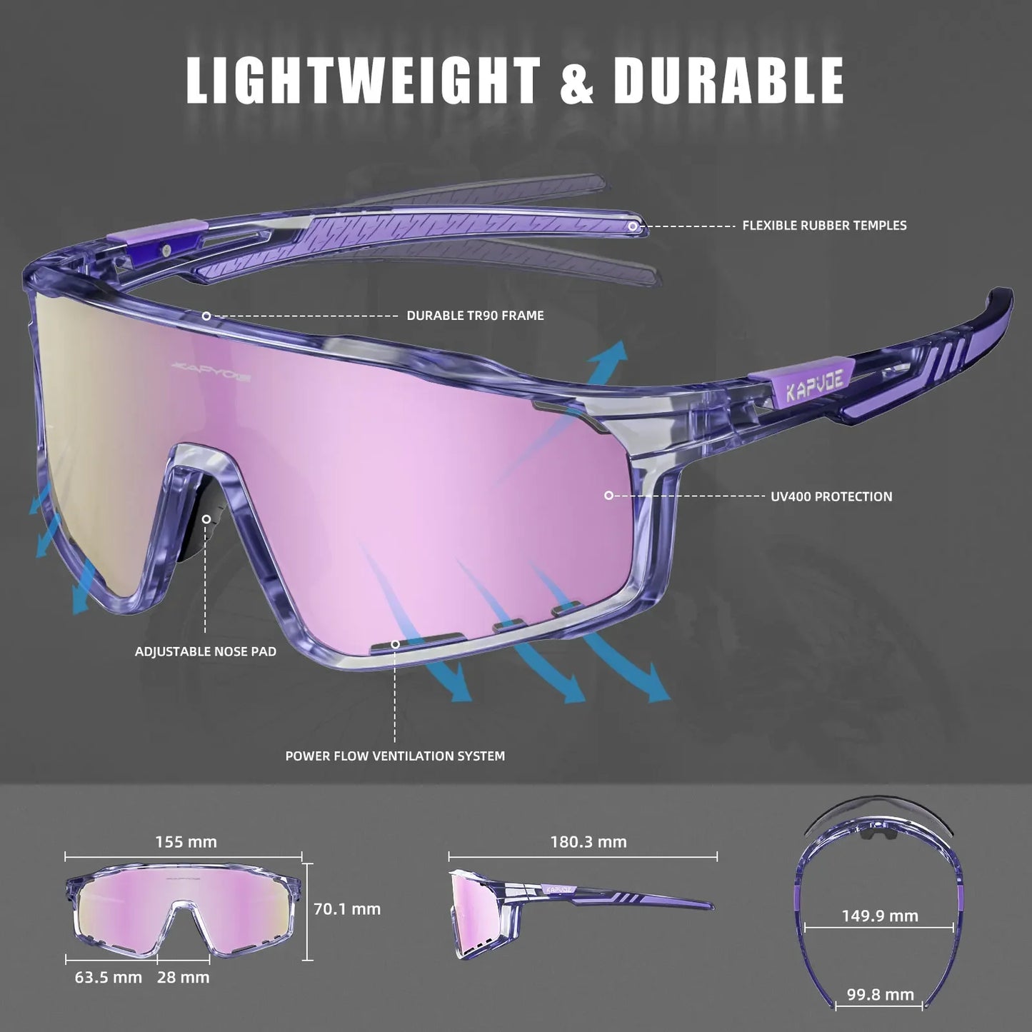 Lunettes de cyclisme polarisées UV400 Homme/Femme – VTT, route, pêche – Kapvoe