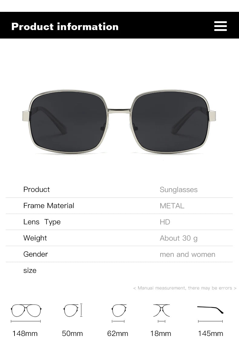 Lunettes métal grande monture – Homme/Femme – Rétro Carré/Rond – Protection UV – 134