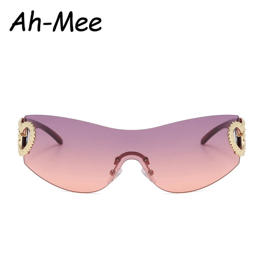 Lunettes Y2K Rimless Oversized – Femme – Dégradé – Wrap Around – Punk – Owl City