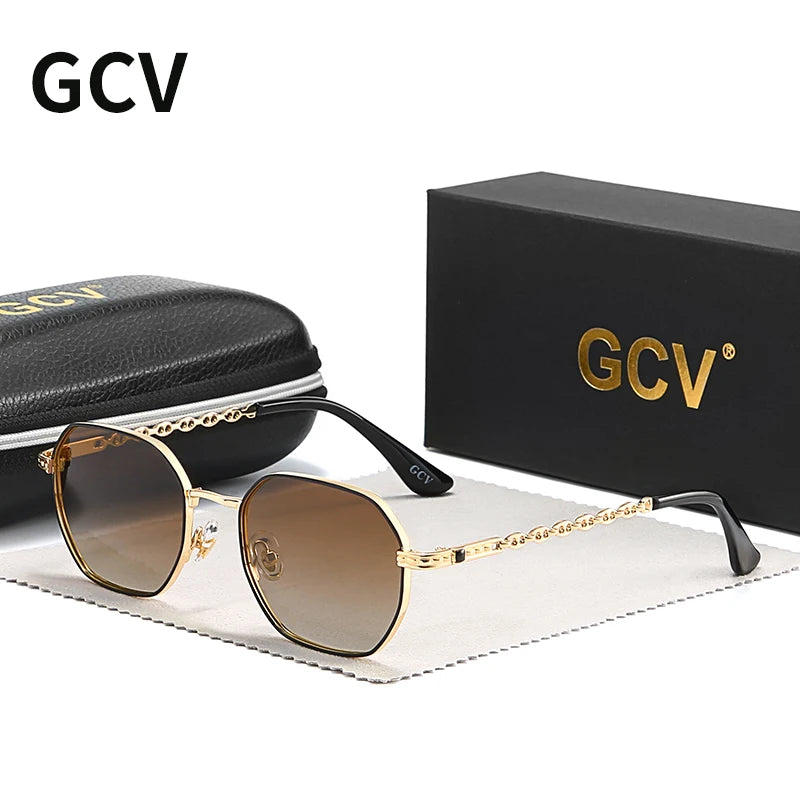 Lunettes GCV Classique Rétro – Carré Rectangulaire Métal – Polarisées – Coffret Inclus