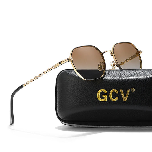 Lunettes GCV Classique Rétro – Carré Rectangulaire Métal – Polarisées – Coffret Inclus