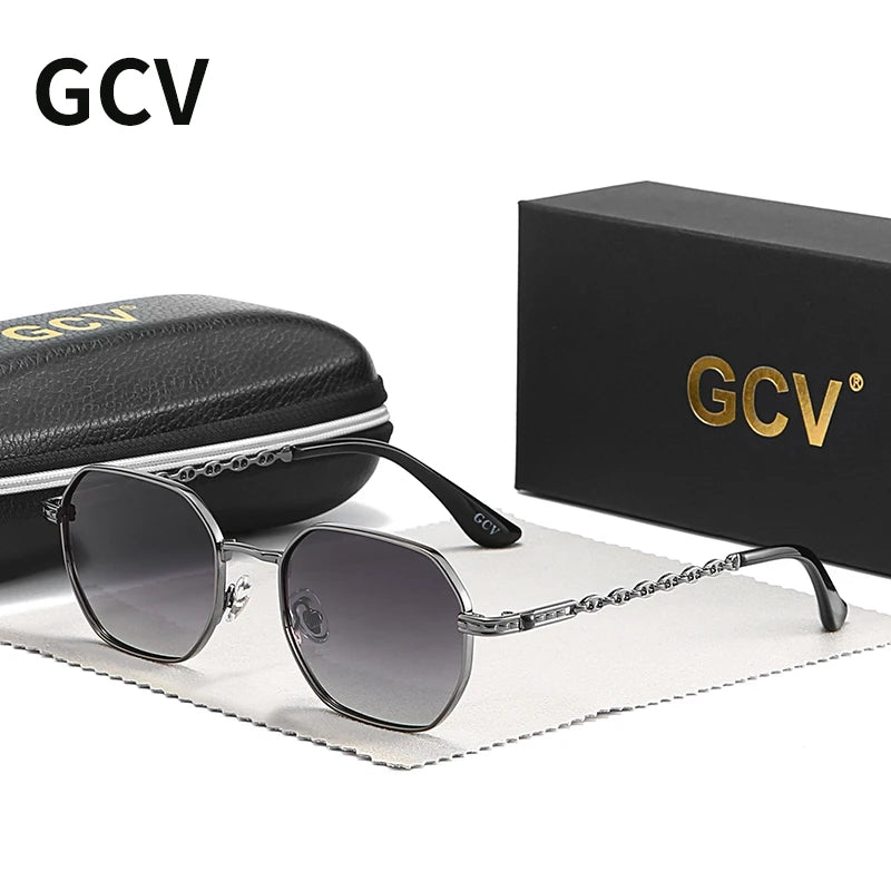 Lunettes GCV Classique Rétro – Carré Rectangulaire Métal – Polarisées – Coffret Inclus