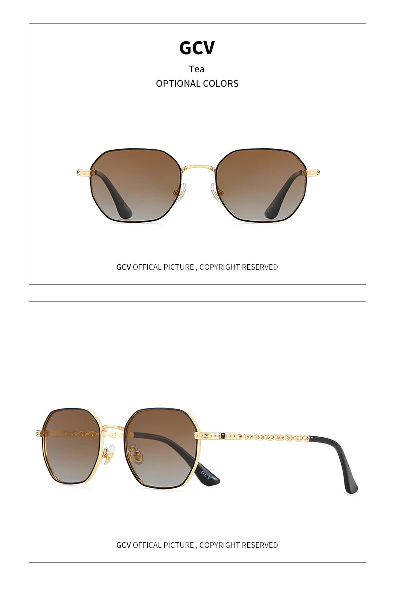 Lunettes GCV Classique Rétro – Carré Rectangulaire Métal – Polarisées – Coffret Inclus