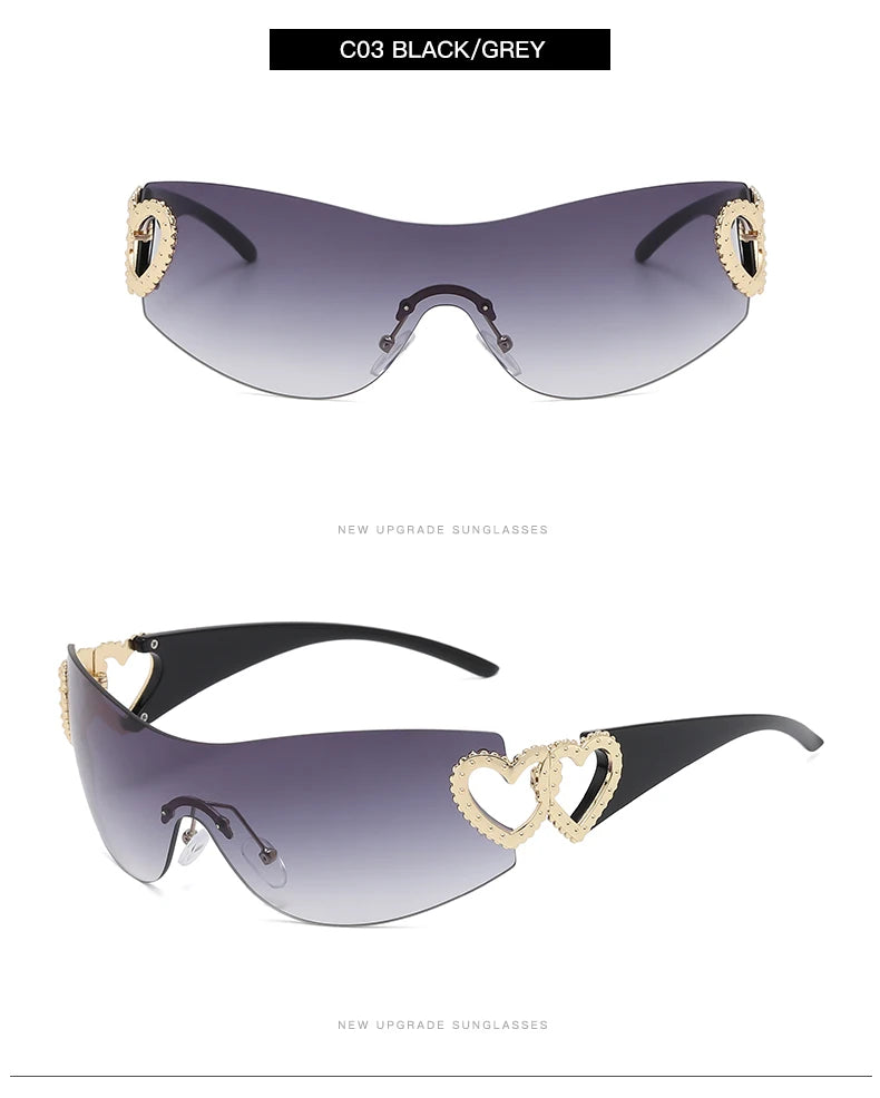 Lunettes Y2K Rimless Oversized – Femme – Dégradé – Wrap Around – Punk – Owl City