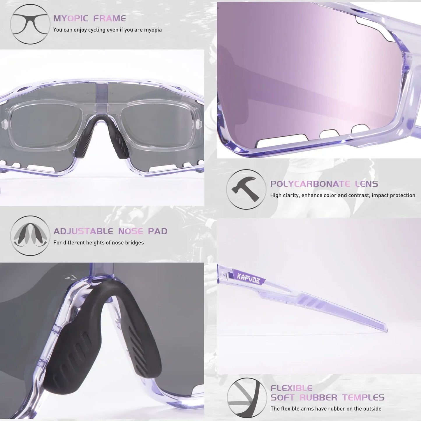 Lunettes de cyclisme polarisées UV400 Homme/Femme – VTT, route, pêche – Kapvoe