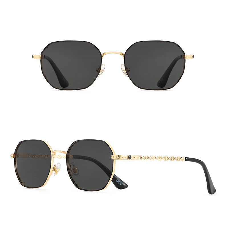 Lunettes GCV Classique Rétro – Carré Rectangulaire Métal – Polarisées – Coffret Inclus