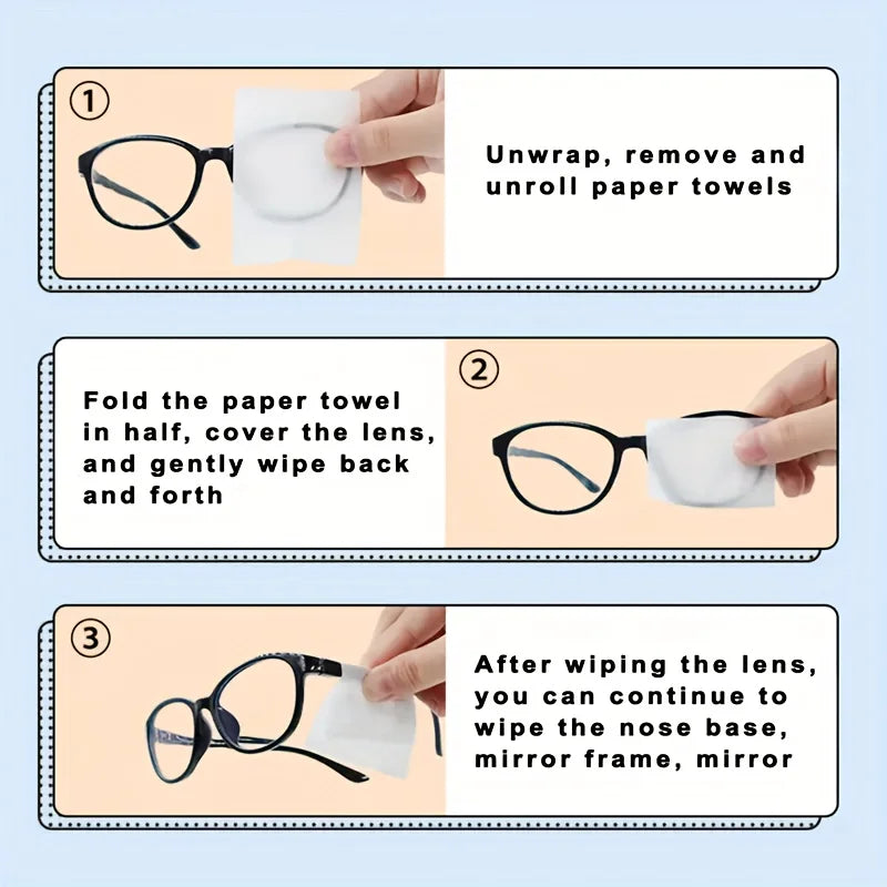100 Lingettes Nettoyantes Jetables pour Lunettes – Emballages Individuels – Écrans Smartphone & Tablette – Sans Résidu