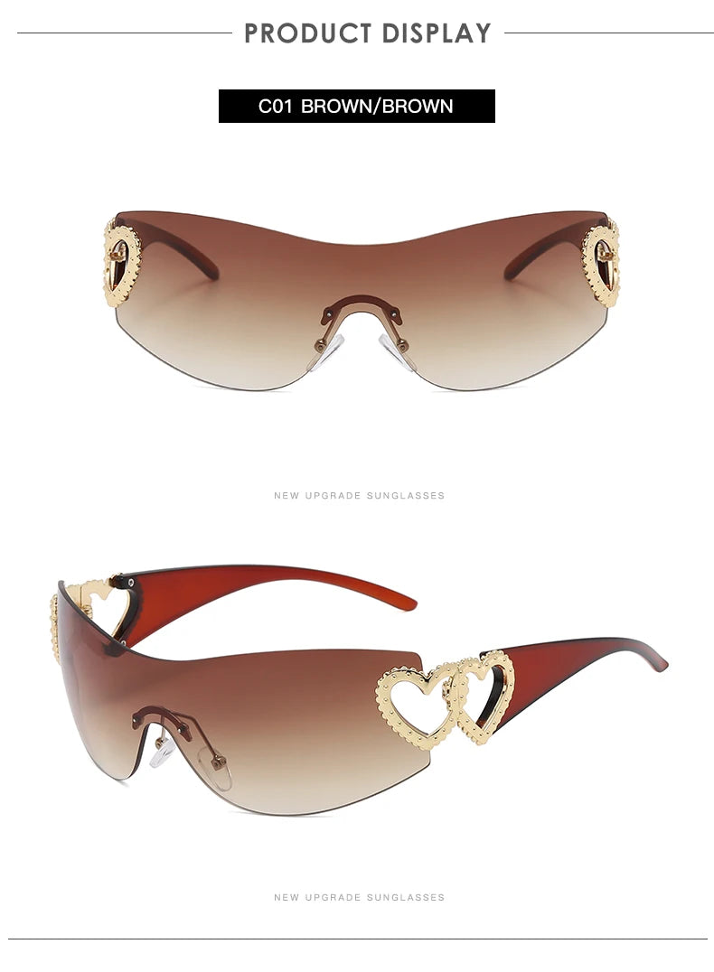 Lunettes Y2K Rimless Oversized – Femme – Dégradé – Wrap Around – Punk – Owl City