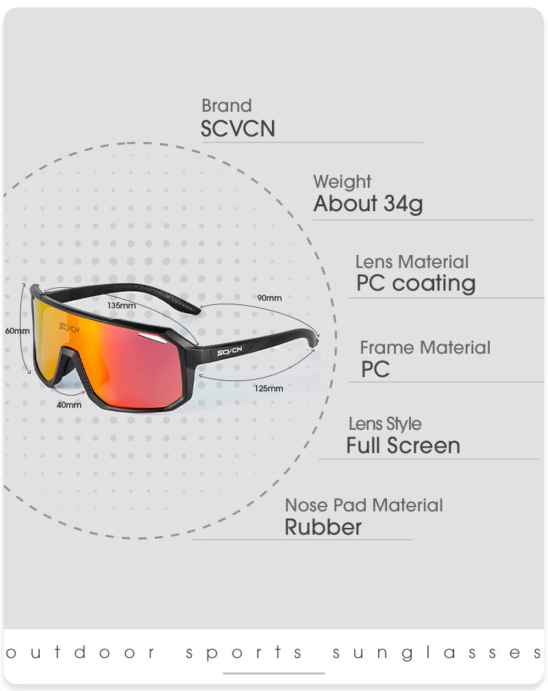 Lunettes de cyclisme SCVCN – Homme/Femme – VTT Route – UV400 – Running Randonnée