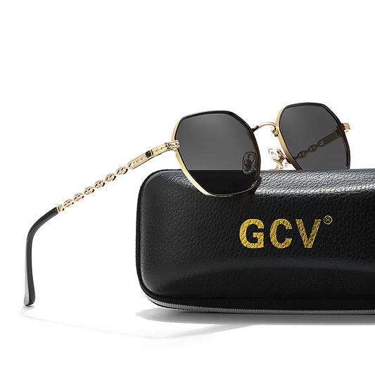 Lunettes GCV Classique Rétro – Carré Rectangulaire Métal – Polarisées – Coffret Inclus