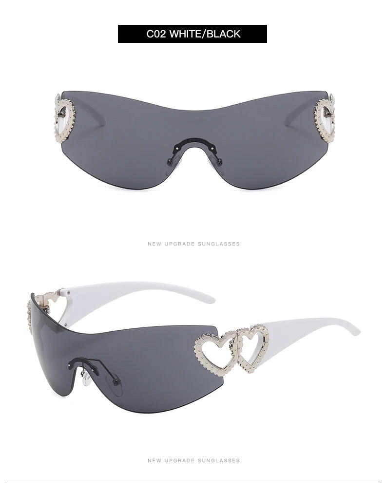 Lunettes Y2K Rimless Oversized – Femme – Dégradé – Wrap Around – Punk – Owl City