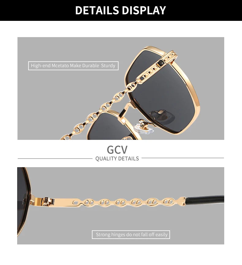 Lunettes GCV Classique Rétro – Carré Rectangulaire Métal – Polarisées – Coffret Inclus