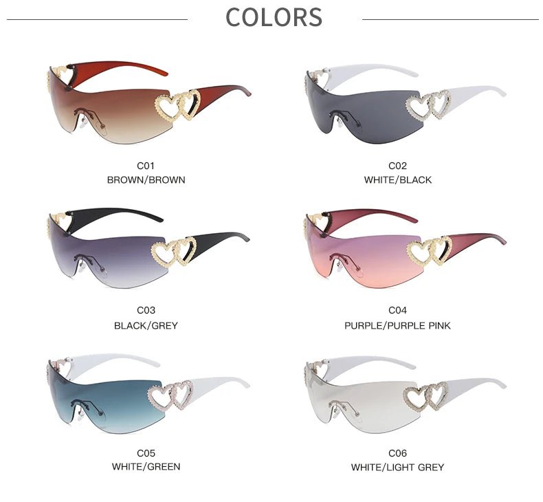 Lunettes Y2K Rimless Oversized – Femme – Dégradé – Wrap Around – Punk – Owl City