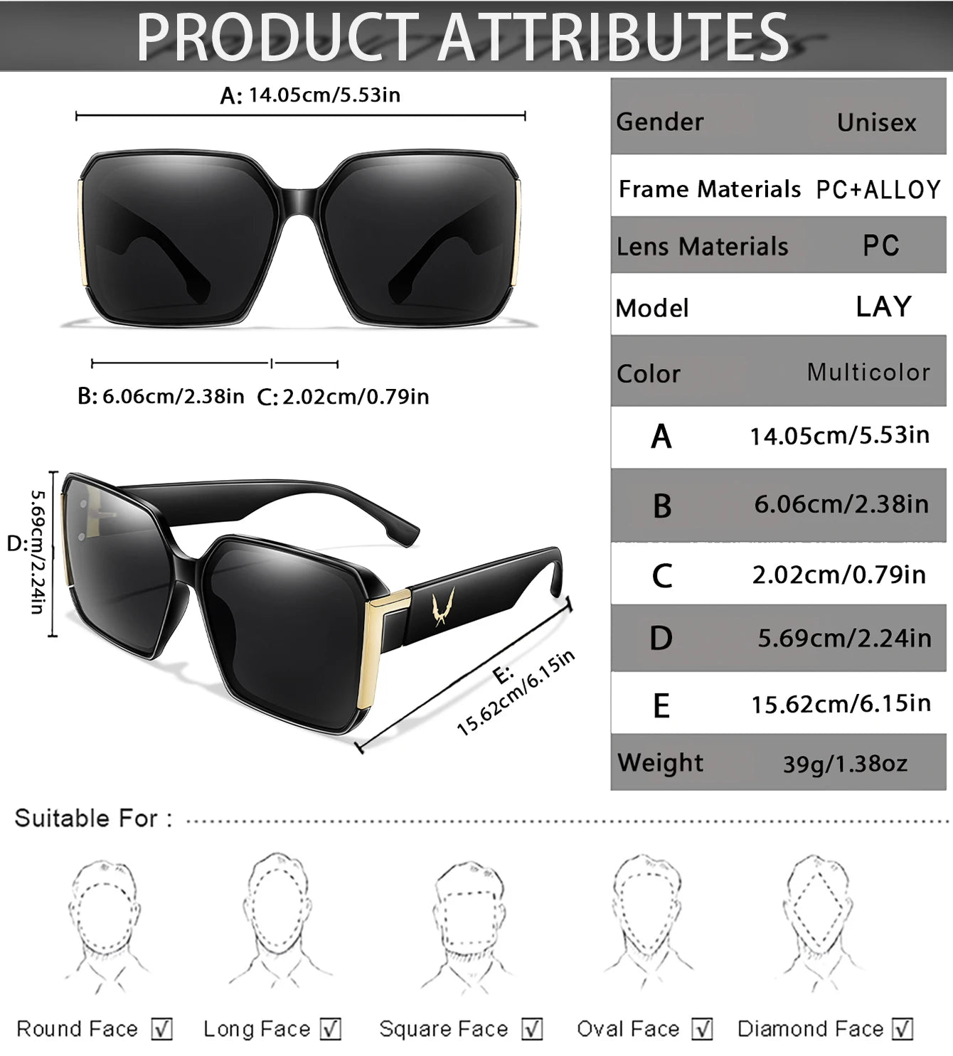 Lunettes de vacances luxe – Carré Street – Homme/Femme – Protection UV – Randonnée Cyclisme Voyage