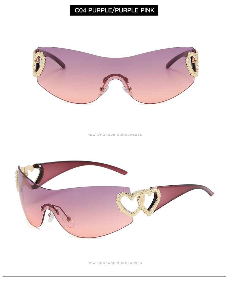 Lunettes Y2K Rimless Oversized – Femme – Dégradé – Wrap Around – Punk – Owl City
