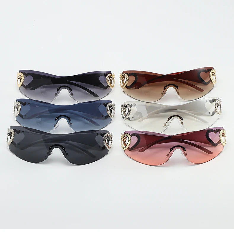 Lunettes Y2K Rimless Oversized – Femme – Dégradé – Wrap Around – Punk – Owl City