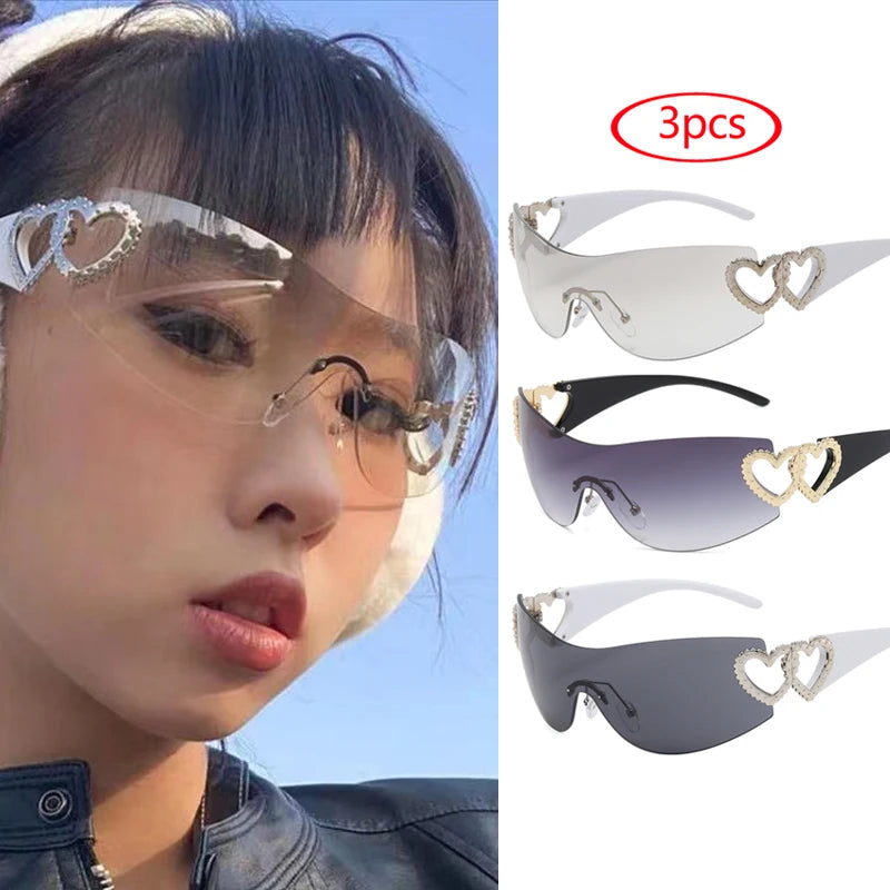 Lunettes Y2K Rimless Oversized – Femme – Dégradé – Wrap Around – Punk – Owl City